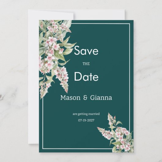 Botanische roze mauve groene bloem Save the Date Kaart (Voorkant)