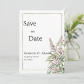 Botanische roze mint bloem boeket Save the Date Kaart (Staand voorkant)