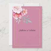 Botanische roze munt formeel script bloemenbruilof kaart (Achterkant)