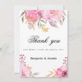 Botanische roze oranje waterverf bloemen Dank u Kaart (Voorkant)