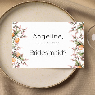 Botanische roze oranje zomerbloemen Bruidsmeisje Kaart