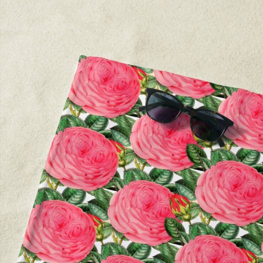  botanische / roze Rose Floral Strandlaken (In situ)