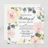 Botanische roze Rose Floral Weddenschap Kaart (Voorkant / Achterkant)