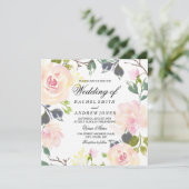 Botanische roze Rose Floral Weddenschap Kaart (Staand voorkant)