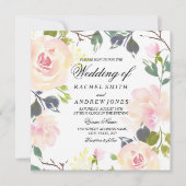 Botanische roze Rose Floral Weddenschap Kaart (Voorkant)