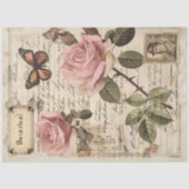  Botanische Roze Rozen & Vlinder Ephemera Tissuepapier (Voorkant)