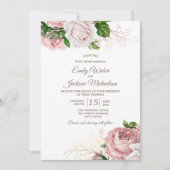 botanische roze Rozen Wit huwelijk Kaart (Voorkant)