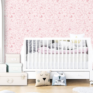 Botanische Roze Swirl Bloemen Patroon Modern Meisj Behang