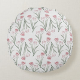  Botanische  Roze Tulpen Bloemwit Rond Kussen