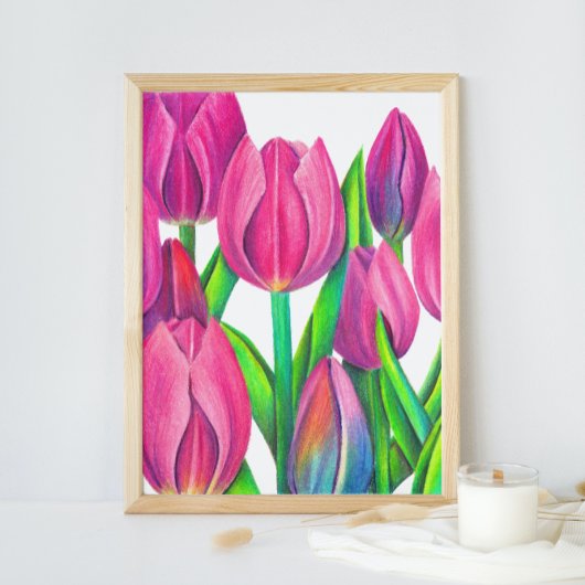 Botanische roze tulpen tekening poster