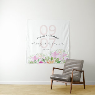 Botanische Roze Wildflowers Waterverf Art Wandkleed