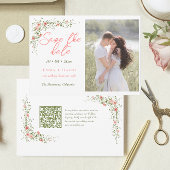 Botanische Rozen Elegant Script Fotobruiloft Save The Date