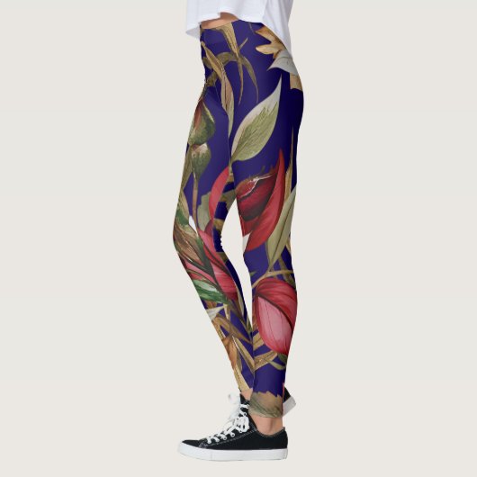 botanische Rozen en palmbladeren blauw Leggings (Links)