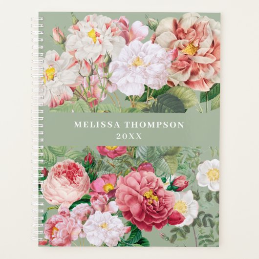 botanische Rozen Pastel Groen en Roze Planner (Voorkant)