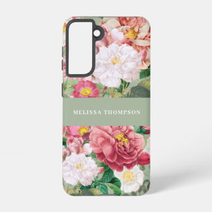  botanische Rozen Pastel Groen en Roze Samsung Galaxy Hoesje