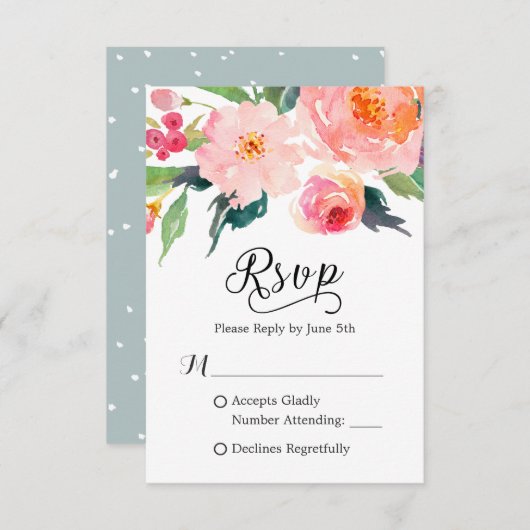 Botanische RSVP-respons op Waterverf RSVP Kaartje (Voorkant / Achterkant)