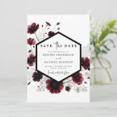 Botanische rustieke Bourgondische bruiloft Save The Date (Staand voorkant)