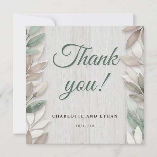 Botanische rustieke Waterverf bruiloft bedankkaart (Voorkant)