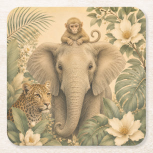 Botanische Safari Olifant Papier Coaster Vierkante Kartonnen Onderzetter