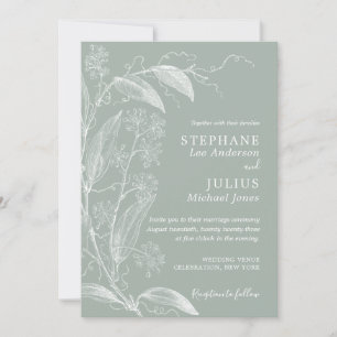  botanische Sage Green Wedding Uitnodiging