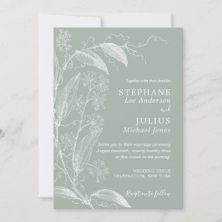  botanische Sage Green Wedding Uitnodiging