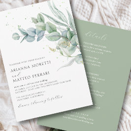 Botanische Sage Greenery Wedding Invite met RSVP Kaart