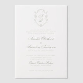 Botanische Sage Groene Monogram Crest Wedding Vellum Uitnodigingen