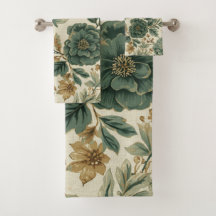 Botanische Salie Celadon Bosgroen Goud Bloemmotief