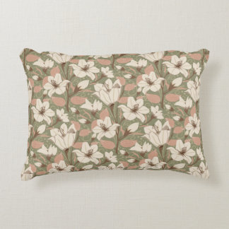 Botanische salie groen beige lelie bloemenpatroon accent kussen