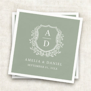 Botanische salie groene kam bruiloft monogram servet