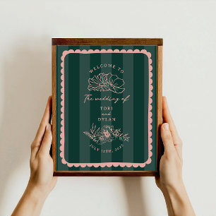 Botanische Scalloped Border Stripe Bruiloft Welkom Poster