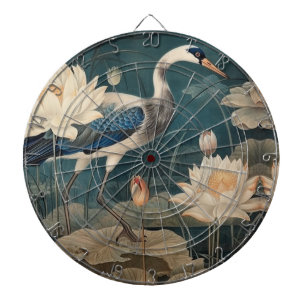 botanische scène blauwe kraan en lotus dartbord