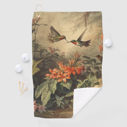 botanische scène kolibries en bloemen golfhanddoek (Insitu)