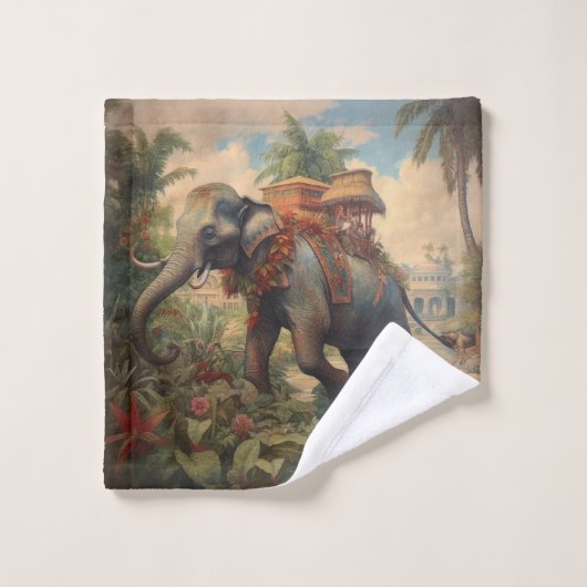 botanische scène olifant met howdah bad handdoek (Wasdoekje)