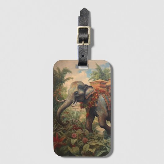  botanische scène olifant met howdah bagagelabel (Voorkant (verticaal))