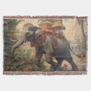 botanische scène olifant met howdah deken