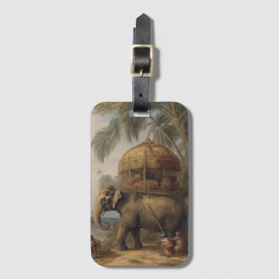 botanische scène olifant met howdah ook bagagelabel