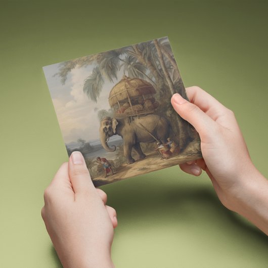 botanische scène olifant met howdah ook kaart