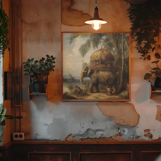 botanische scène olifant met howdah ook poster