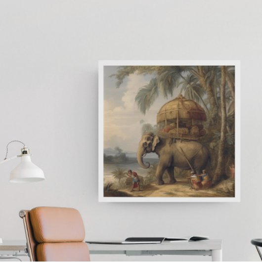  botanische scène olifant met howdah ook poster