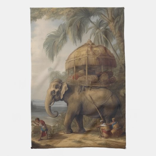  botanische scène olifant met howdah ook theedoek (Verticaal)