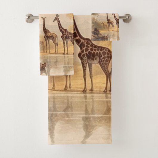  botanische scène van giraffen bij de rivier bad handdoek (Insitu)