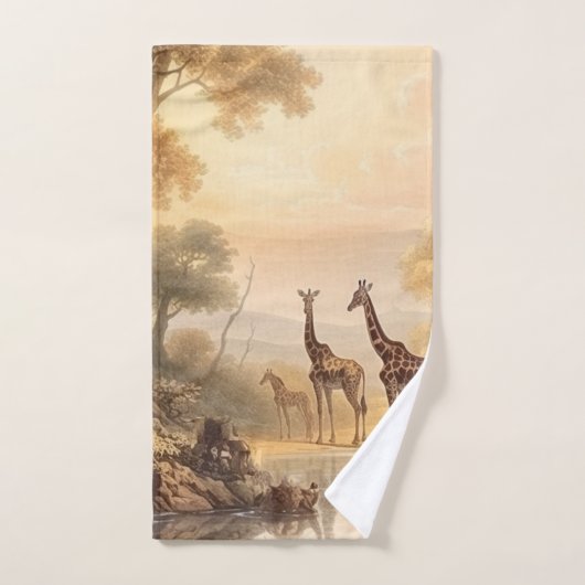  botanische scène van giraffen bij de rivier bad handdoek (Handdoek)