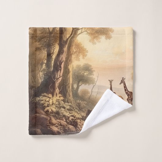  botanische scène van giraffen bij de rivier bad handdoek (Wasdoekje)