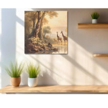 botanische scène van giraffen bij de rivier