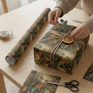 botanische scène van kolibriden en bloemen cadeaupapier