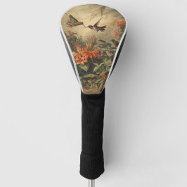  botanische scène van kolibriden en bloemen golfheadcover