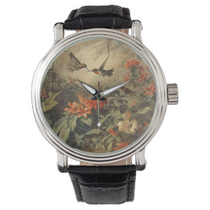  botanische scène van kolibriden en bloemen horloge