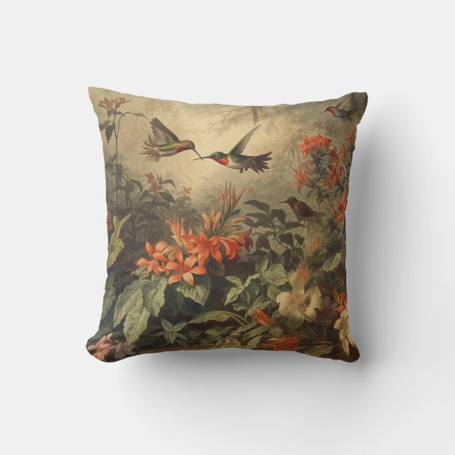  botanische scène van kolibriden en bloemen kussen (Voorkant)