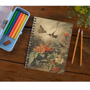 botanische scène van kolibriden en bloemen notitieboek